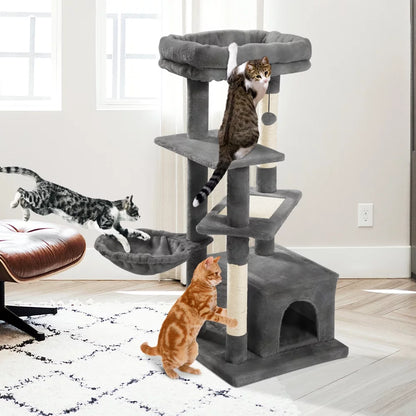 Cat Tree for Indoor Cats, Multi-Level Cat Tower with Sisal Covered Scratching Posts, Spacious Condo, Cozy Hammock and Plush Top Perch