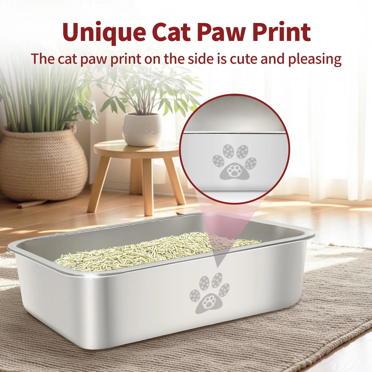 Cat Litter Box with High Sides Large Stainless Steel Cat Litter Pan 23.6" X 15.7" X 7.9"