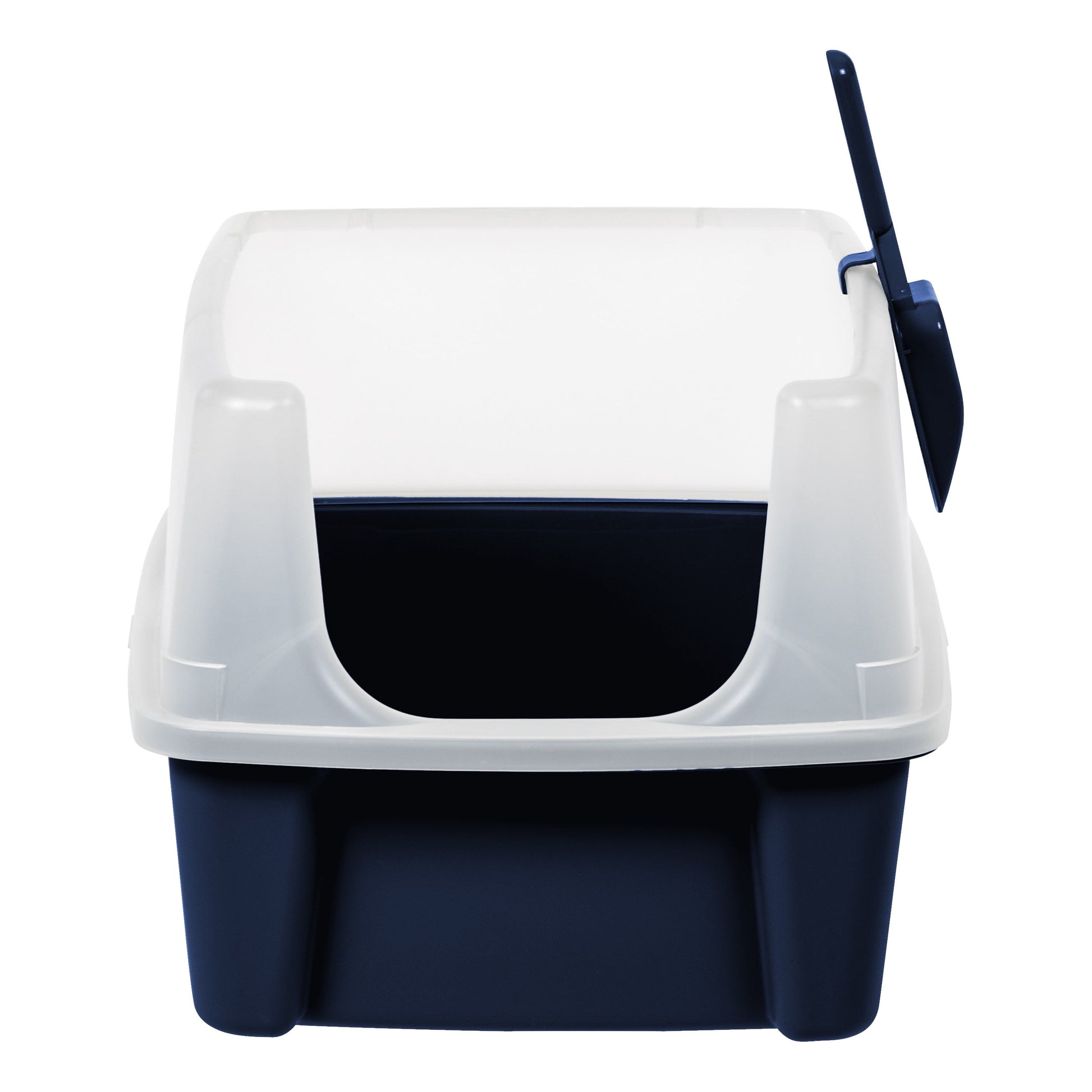 , High Sided Open Top Cat Litter Box with Scoop, Navy