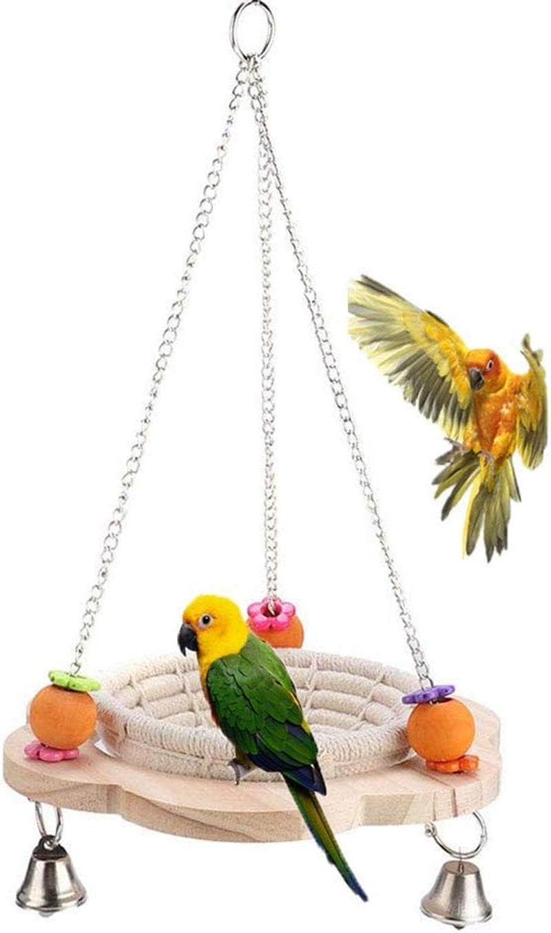 Bird Hammock Bed Hanging Swing Nest Cotton Weave Hemp Rope Hut with Colorful Bells and Chew Toy for Parrot Parakeet Cockatiel Conure Lovebird Budgie