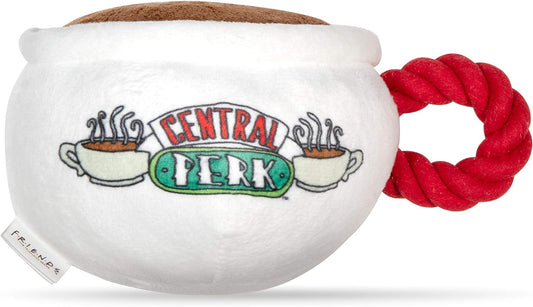 Friends TV Show Central Perk Coffee Mug Plush Dog Toy with Rope Handle| Soft Cute Squeaky Toy for All Dogs | Stuffed Dog Toys with Squeaker Noise for Added Fun, Friends Memorabilia