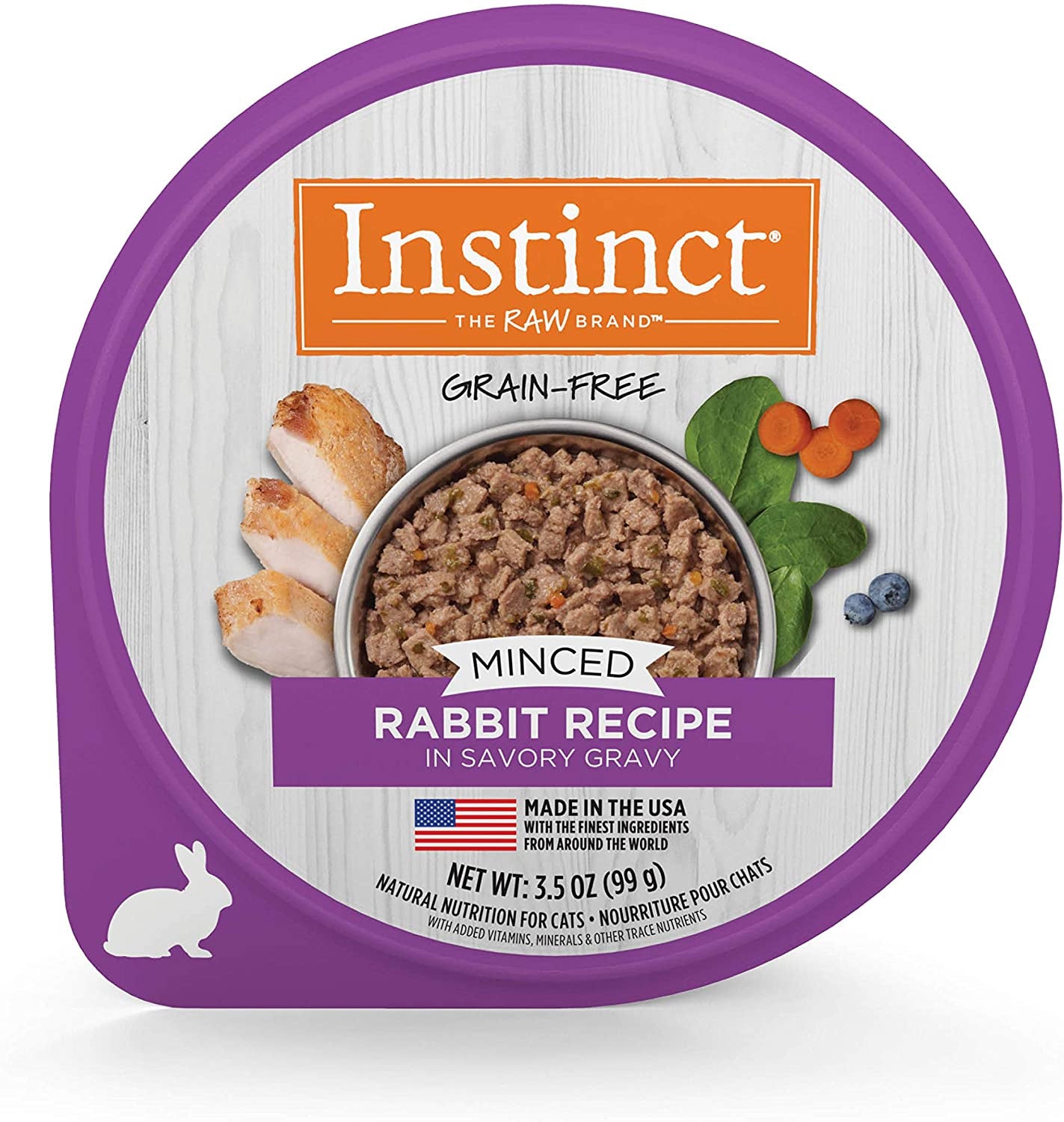 Grain Free Minced Recipe with Real Rabbit Natural Wet Cat Food, 3.5 Oz. Cups (Case of 12)