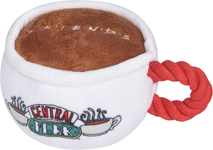 Friends TV Show Central Perk Coffee Mug Plush Dog Toy with Rope Handle| Soft Cute Squeaky Toy for All Dogs | Stuffed Dog Toys with Squeaker Noise for Added Fun, Friends Memorabilia