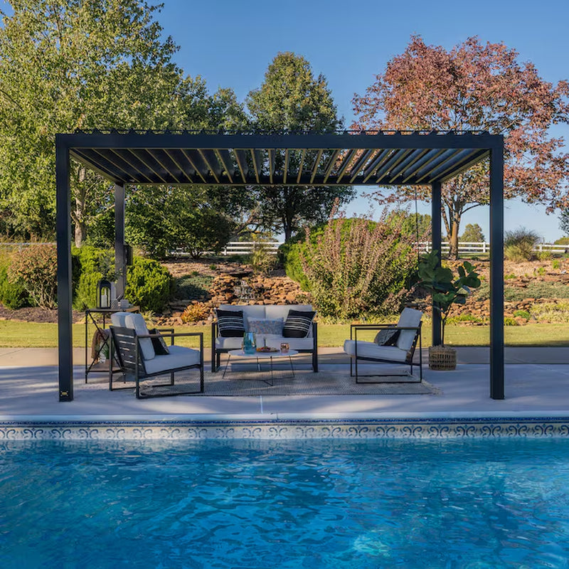 Sarasota 16-Ft W X 10-Ft L X 8-Ft 2-In H Black Metal Freestanding Pergola with Canopy