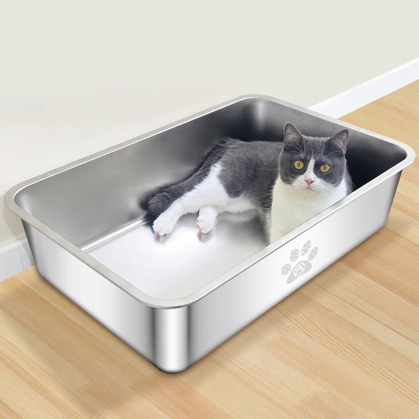 Cat Litter Box with High Sides Large Stainless Steel Cat Litter Pan 23.6" X 15.7" X 7.9"